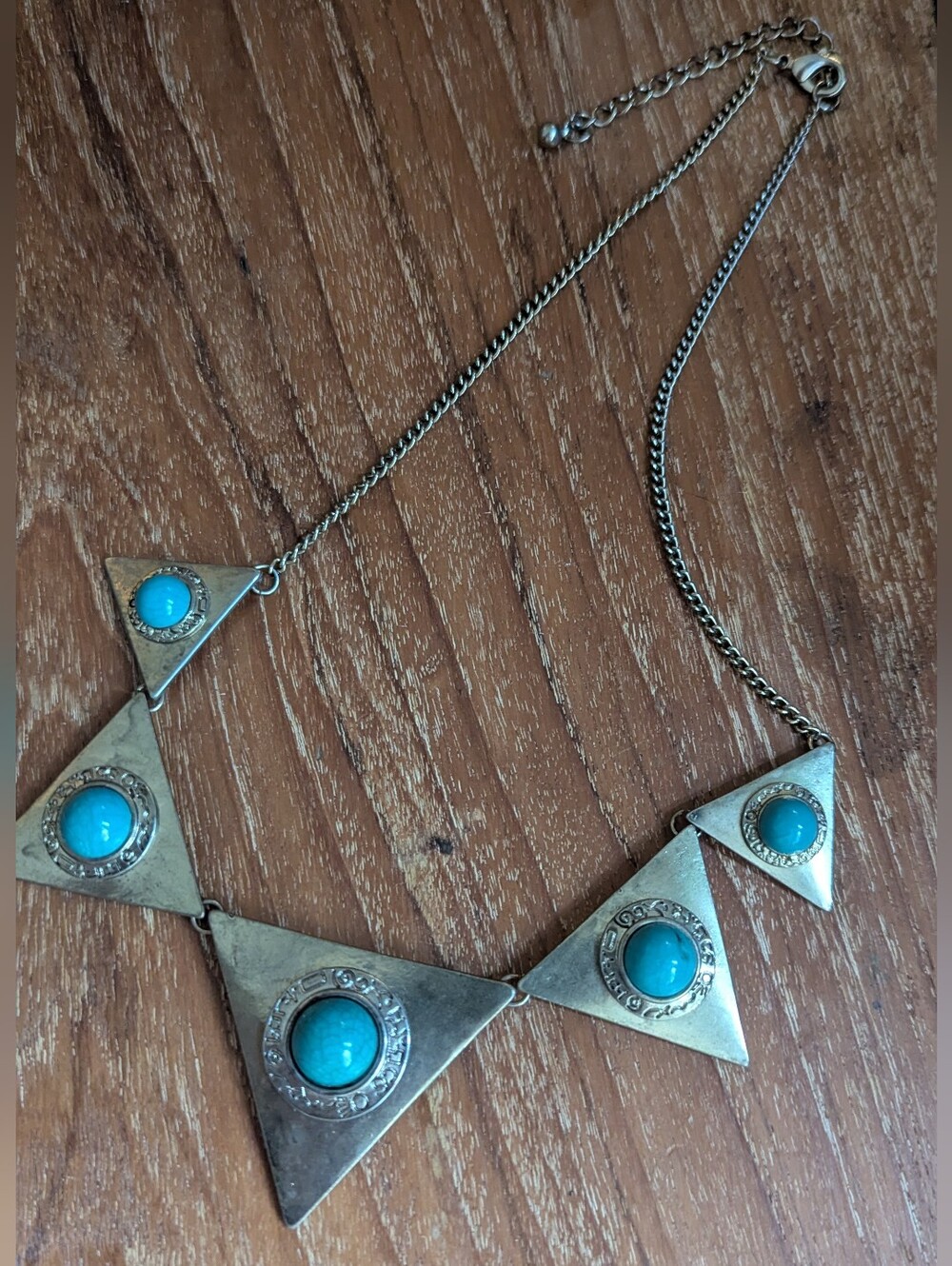 Vintage Turquoise and Silver Triangle Statement Necklace